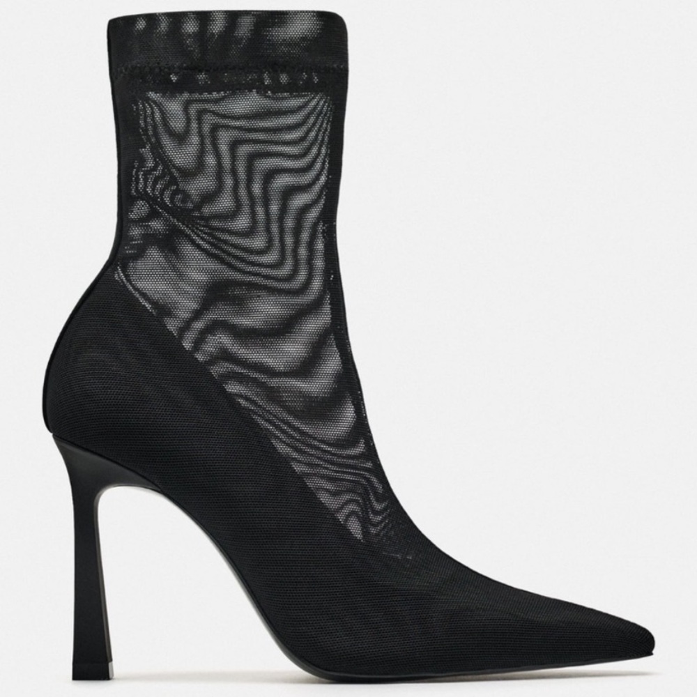 **Zara Black Mesh Ankle Booties**